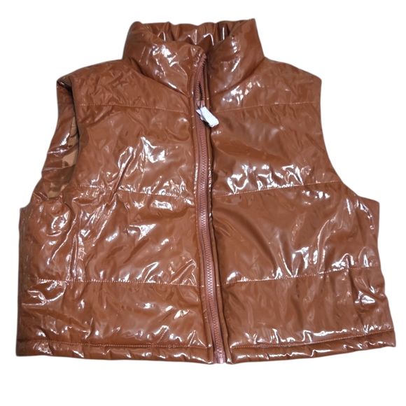 Puffer Vest Brown Glossy Daisy Women’s Size S - Picture 2 of 6